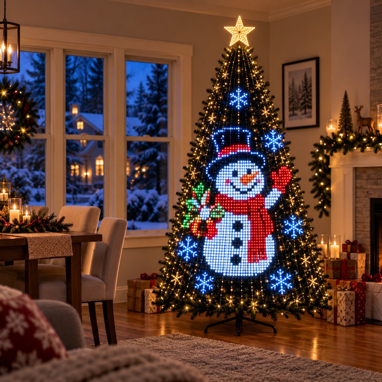 Bright snowman design on GlowMerry Christmas tree