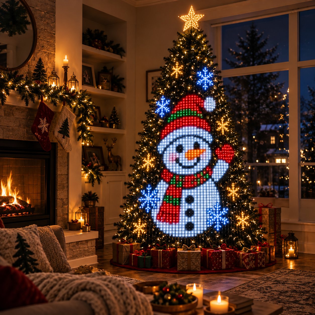 Snowman design by the fireplace
